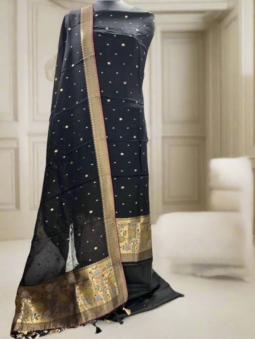 Pure Banarasi Handloom Organza Paithani Weaved Unstitched Suit With Banarsi Handloom Organza Paithani Border Dupatta