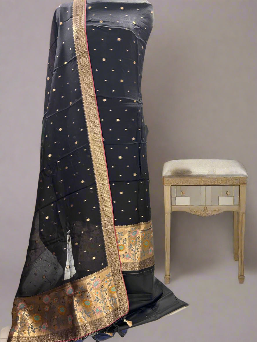 Pure Banarasi Handloom Organza Paithani Weaved Unstitched Suit With Banarsi Handloom Organza Paithani Border Dupatta