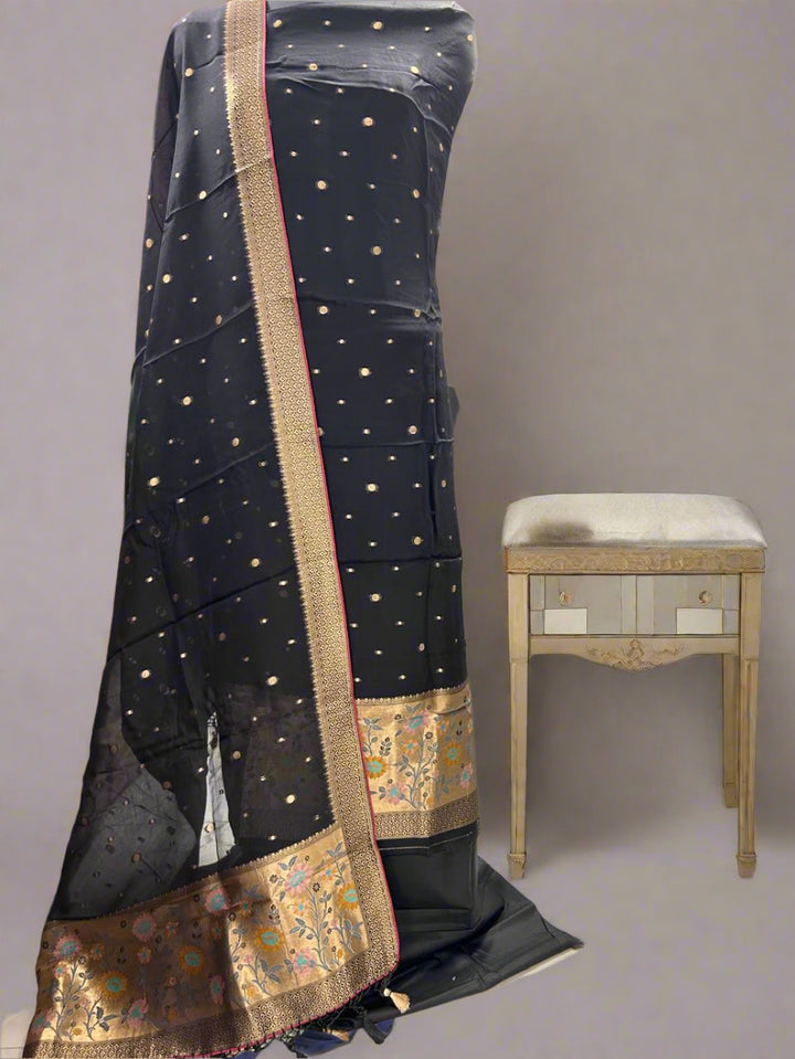 Pure Banarasi Handloom Organza Paithani Weaved Unstitched Suit With Banarsi Handloom Organza Paithani Border Dupatta