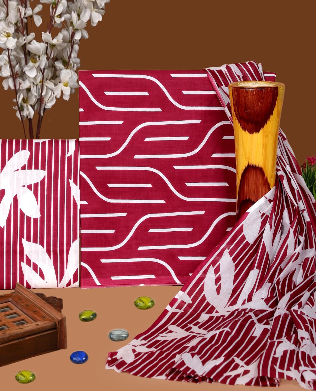 Pure Cotton Hand Block Print Unstitched Suit with Cotton Dupatta