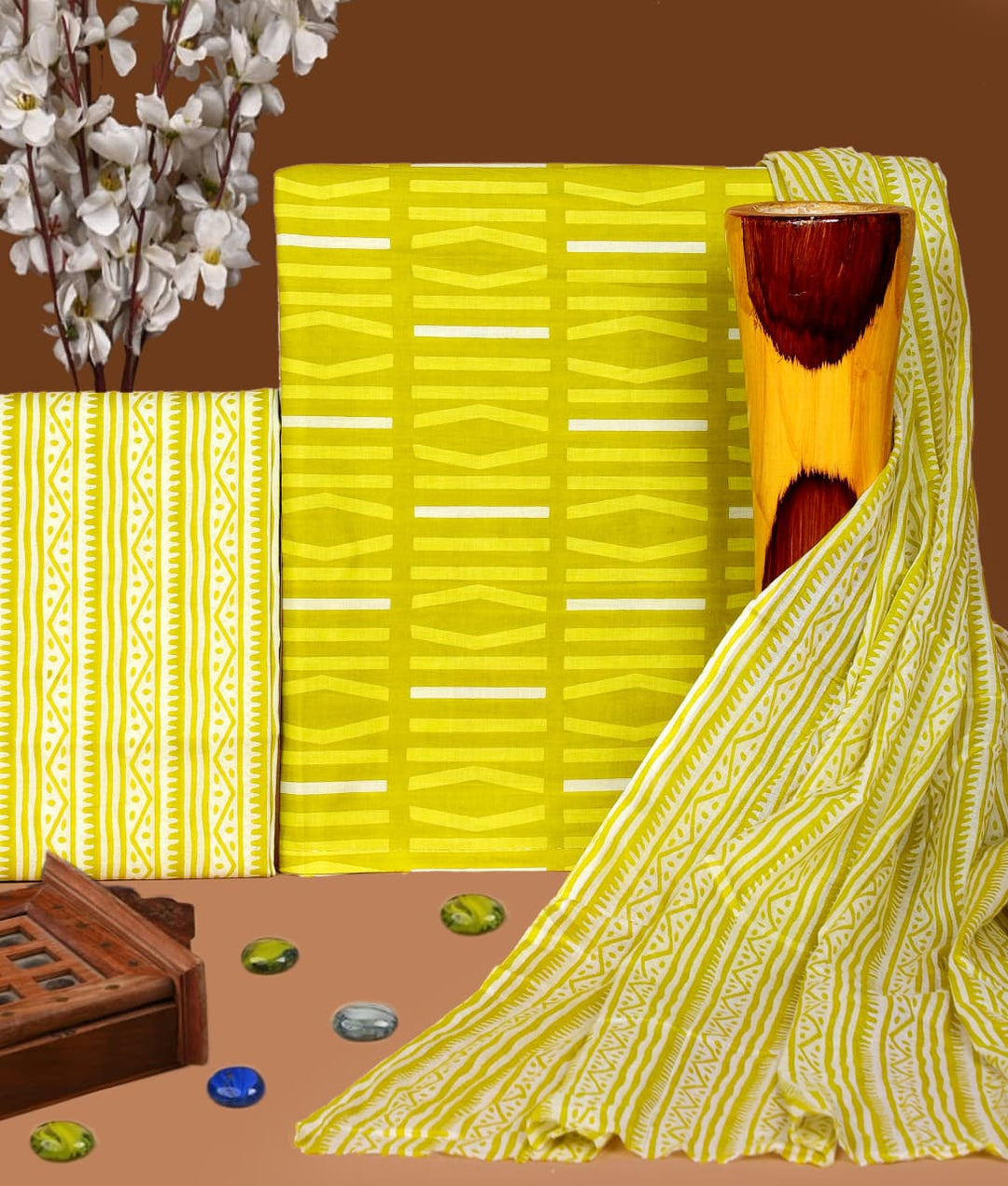 Pure Cotton Hand Block Print Unstitched Suit with Cotton Dupatta