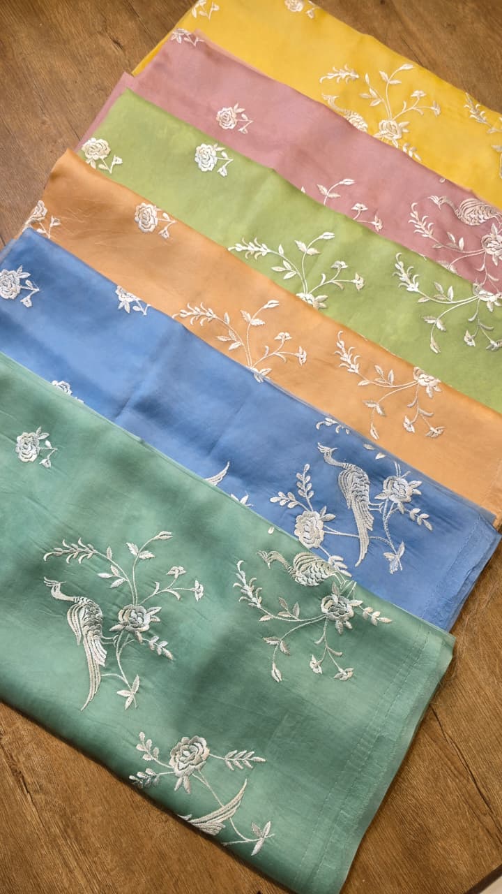 Pure Banarasi Organza Silk Parsi Work Unstitched Suit