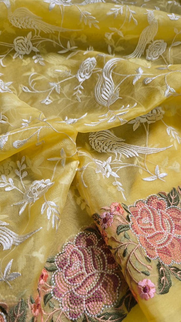 Pure Banarasi Organza Silk Parsi Work Unstitched Suit