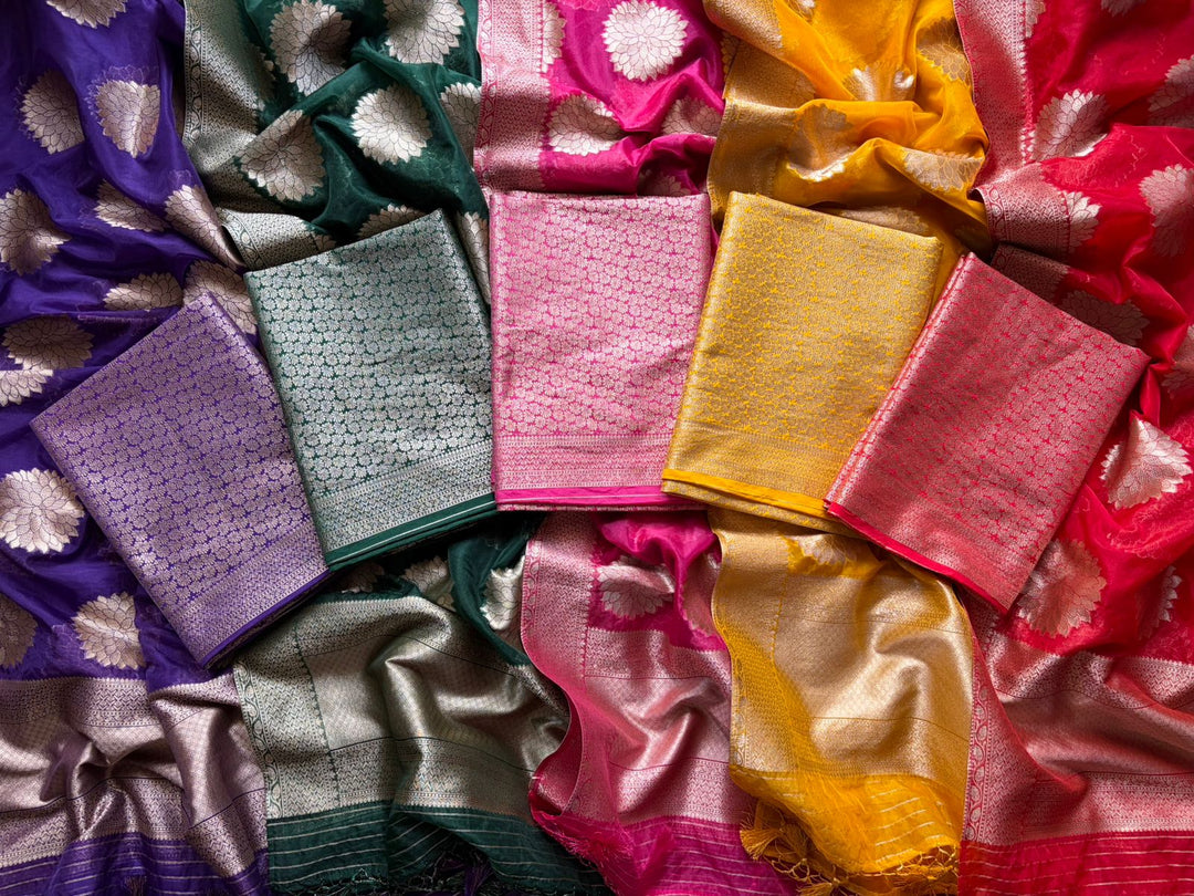 Exclusive Banarasi Jamwar Work Unstitched Suit with Organza Weaved Dupatta