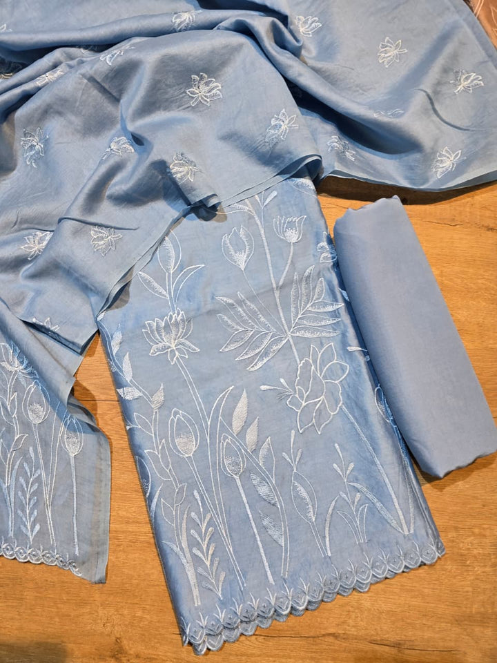 Pure Banarasi chanderi Silk Applique Work Unstitched Suit