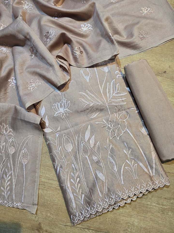 Pure Banarasi chanderi Silk Applique Work Unstitched Suit