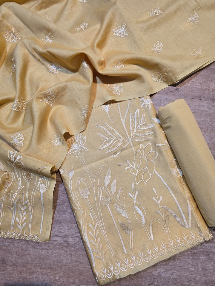 Pure Banarasi chanderi Silk Applique Work Unstitched Suit