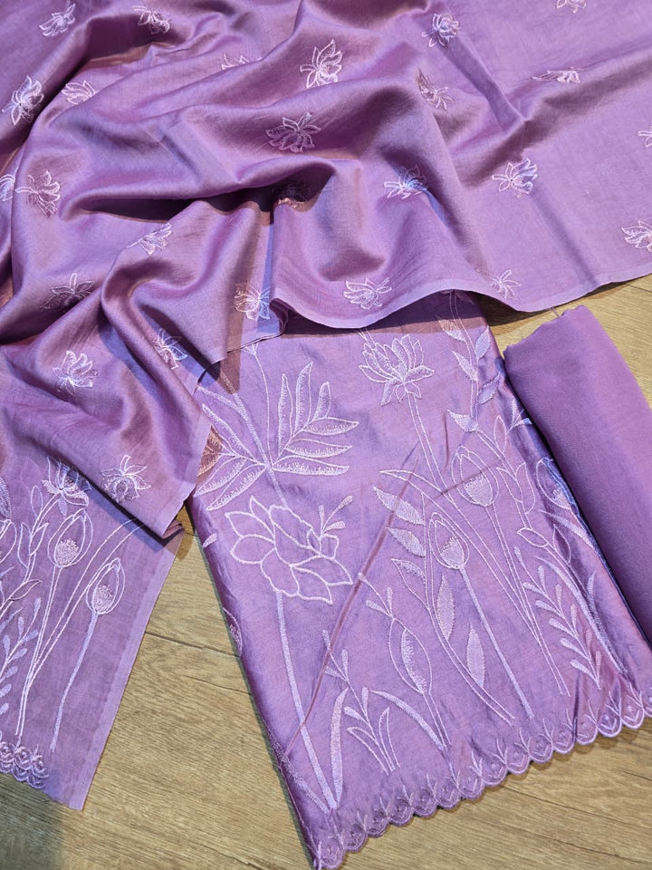 Pure Banarasi chanderi Silk Applique Work Unstitched Suit