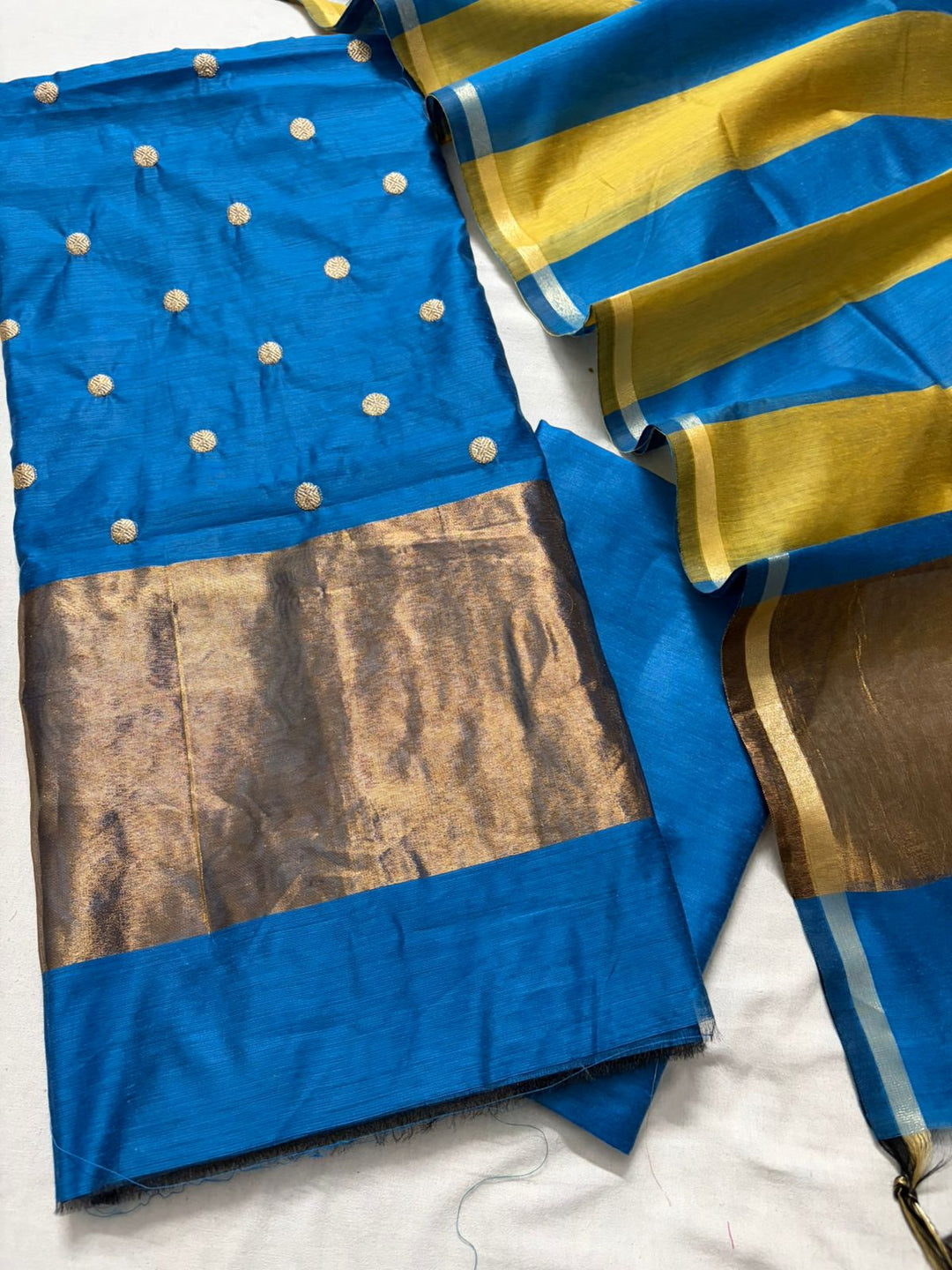 Banarasi Cotton Unstitched Salwar Suot with Zari patta and polka Dot
