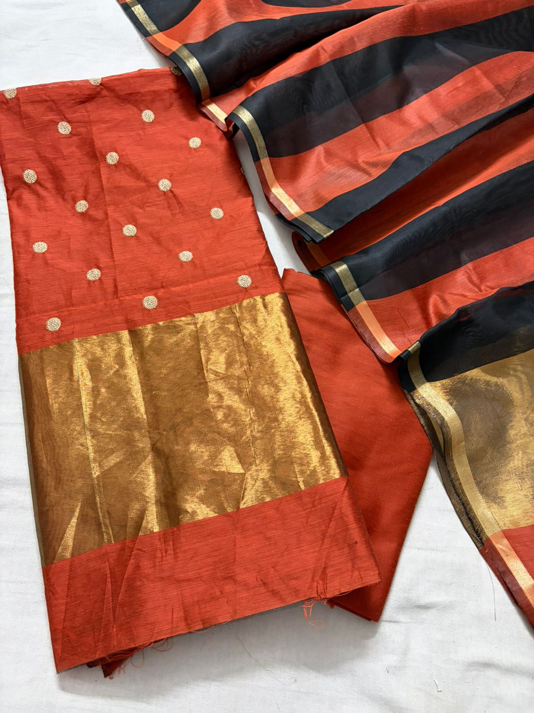 Banarasi Cotton Unstitched Salwar Suot with Zari patta and polka Dot