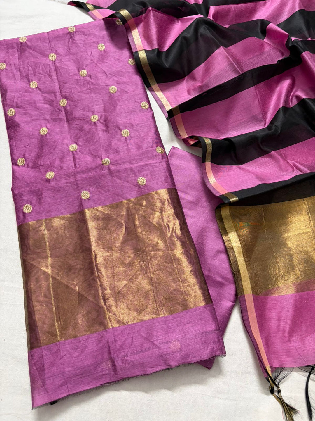 Banarasi Cotton Unstitched Salwar Suot with Zari patta and polka Dot