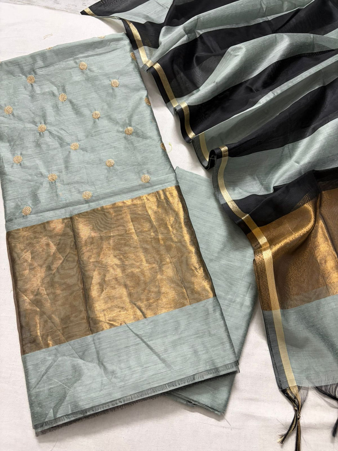 Banarasi Cotton Unstitched Salwar Suot with Zari patta and polka Dot
