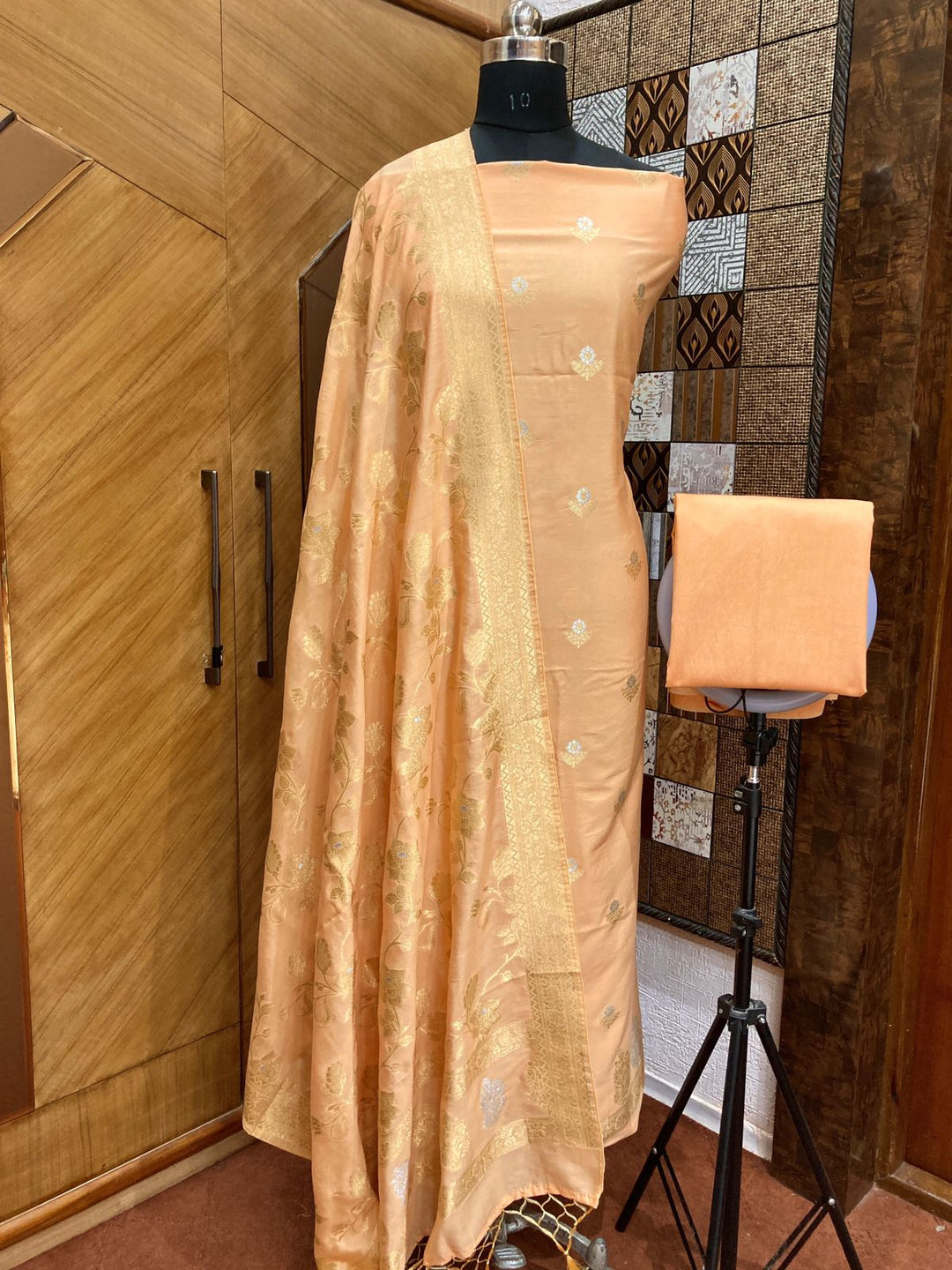 Banarasi Chiniya Silk Zari Work Unstitched Suit Sona Rupa Work Chiniya Dupatta