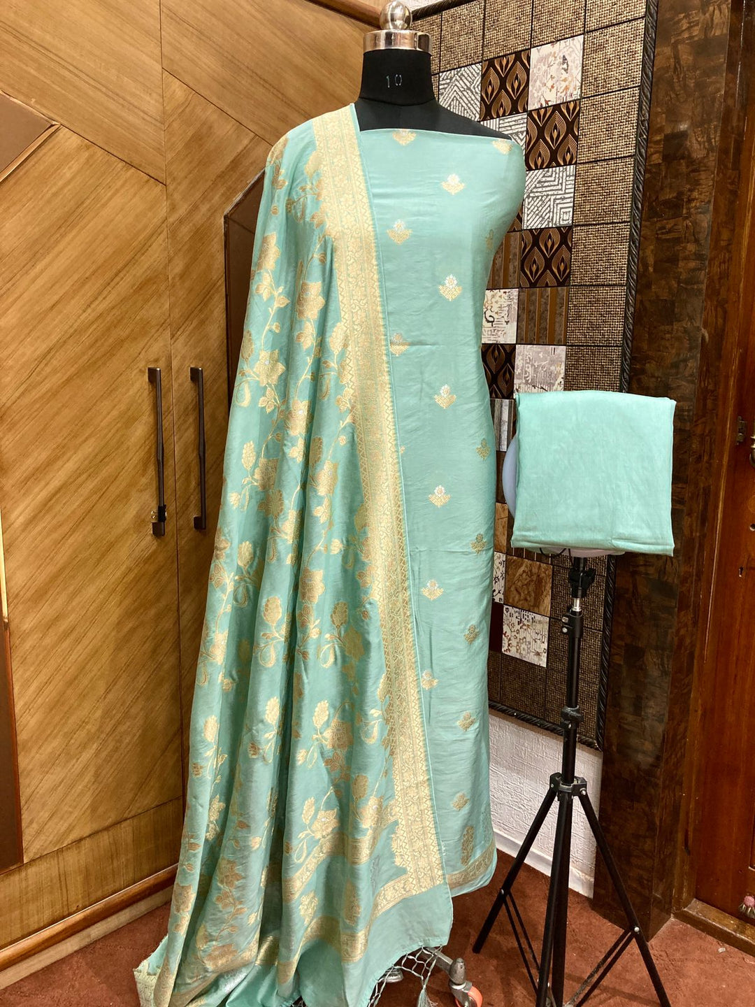 Banarasi Chiniya Silk Zari Work Unstitched Suit Sona Rupa Work Chiniya Dupatta