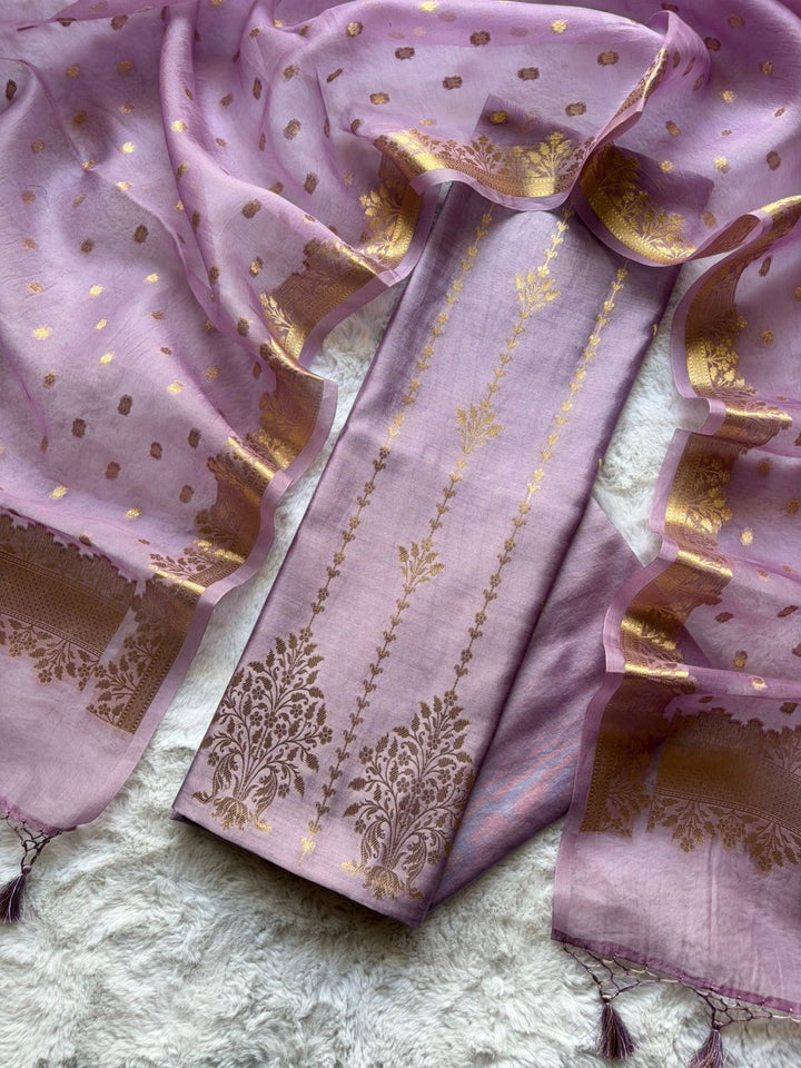 Premium Pure Banarasi Chiniya Silk Unstitched Suit with Kora Silk Dupatta