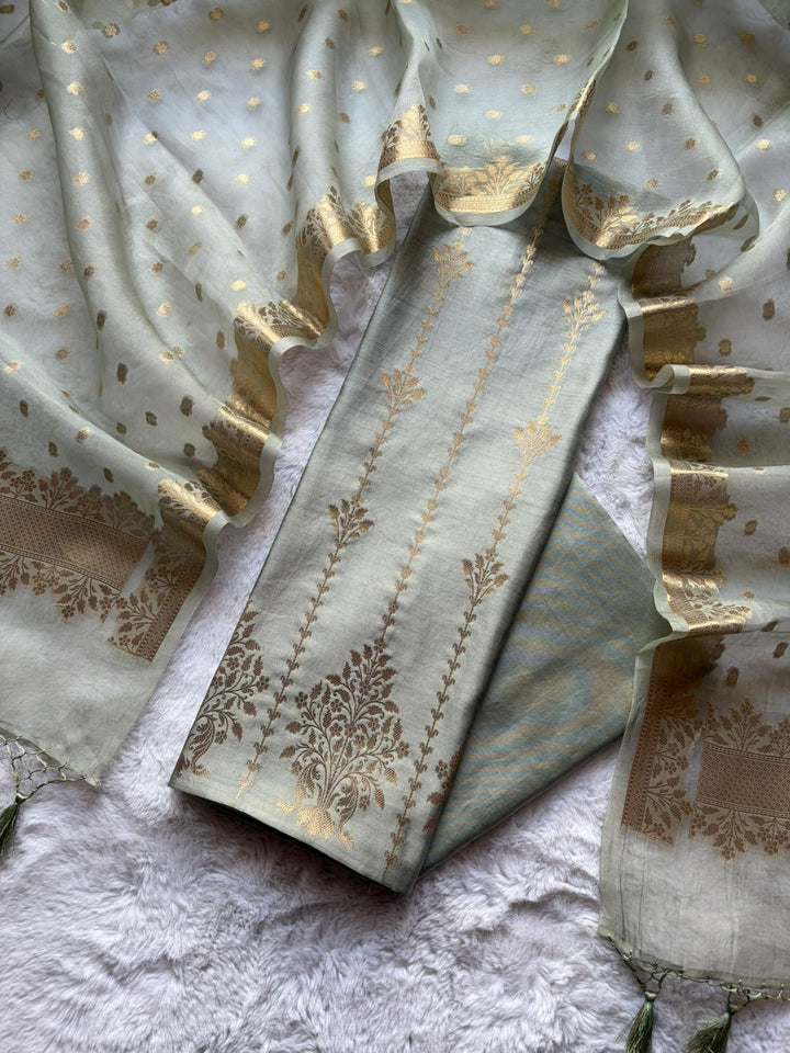 Premium Pure Banarasi Chiniya Silk Unstitched Suit with Kora Silk Dupatta