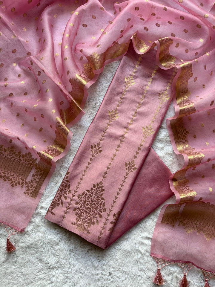 Premium Pure Banarasi Chiniya Silk Unstitched Suit with Kora Silk Dupatta