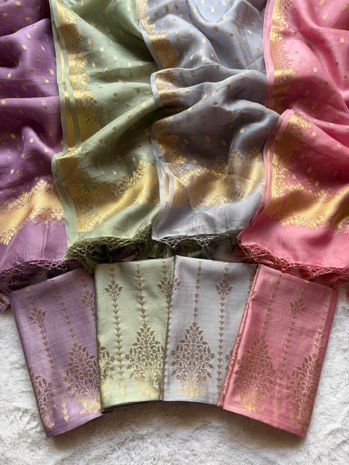 Premium Pure Banarasi Chiniya Silk Unstitched Suit with Kora Silk Dupatta