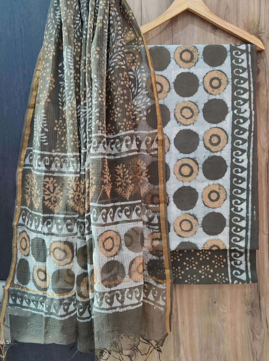 Pure Cotton Hand block print Unstitched Suit with Kota Dupatta