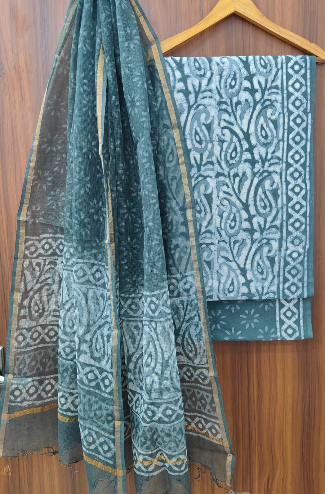 Pure Cotton Hand block print Unstitched Suit with Kota Dupatta