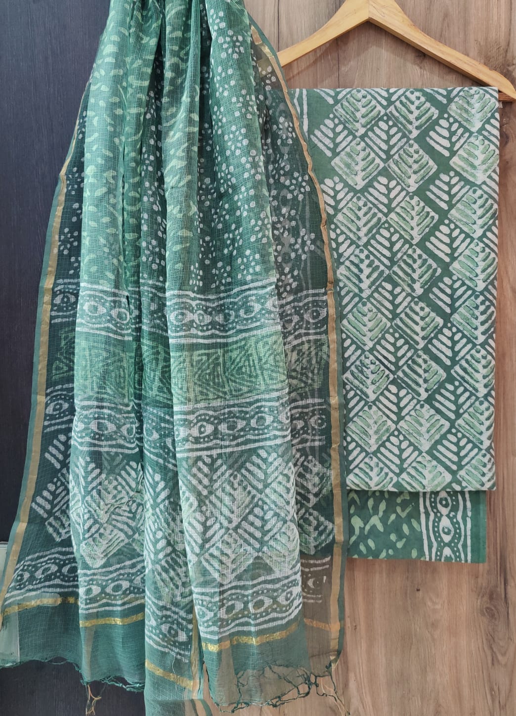 Pure Cotton Hand block print Unstitched Suit with Kota Dupatta