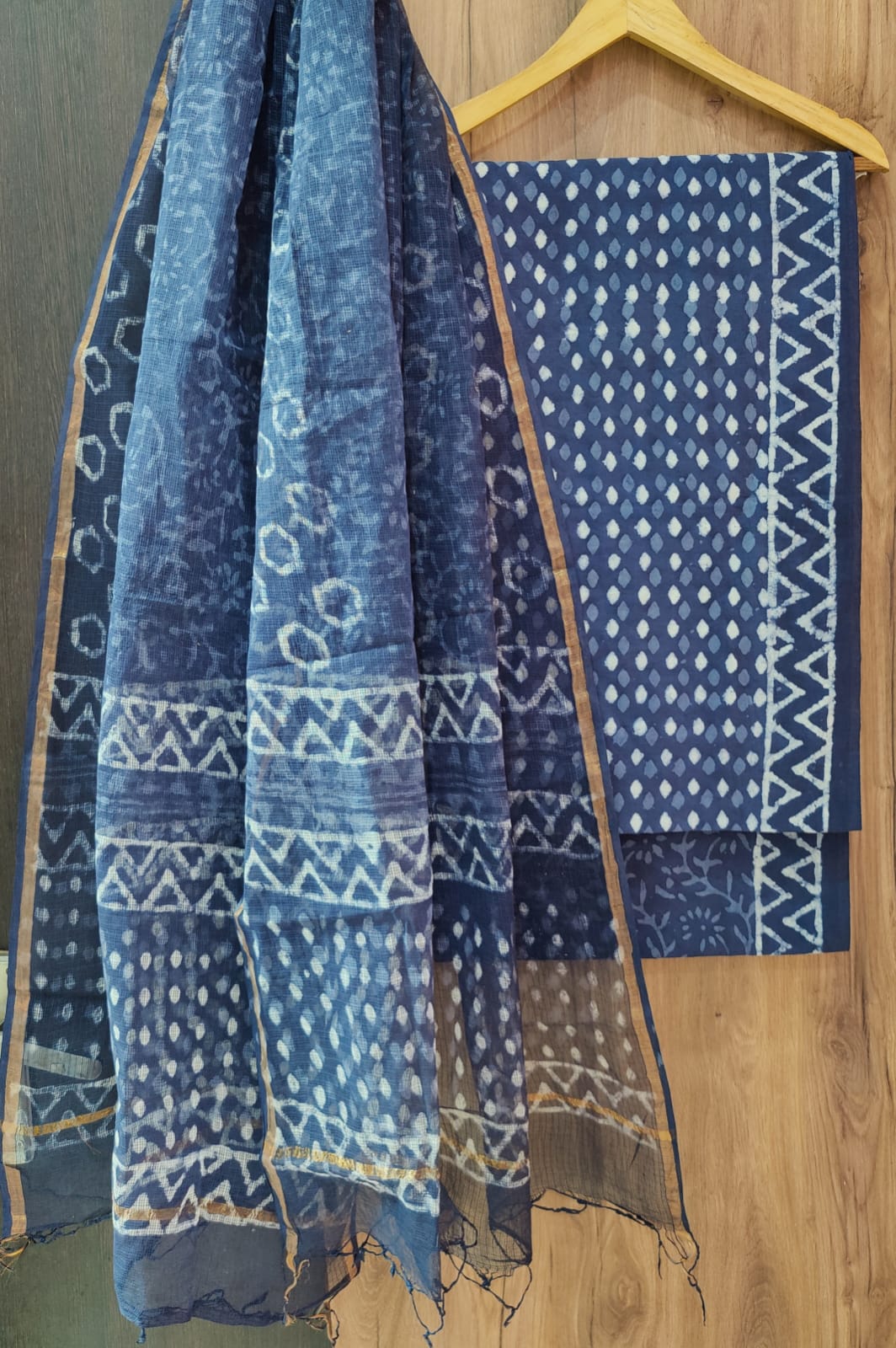 Pure Cotton Hand block print Unstitched Suit with Kota Dupatta