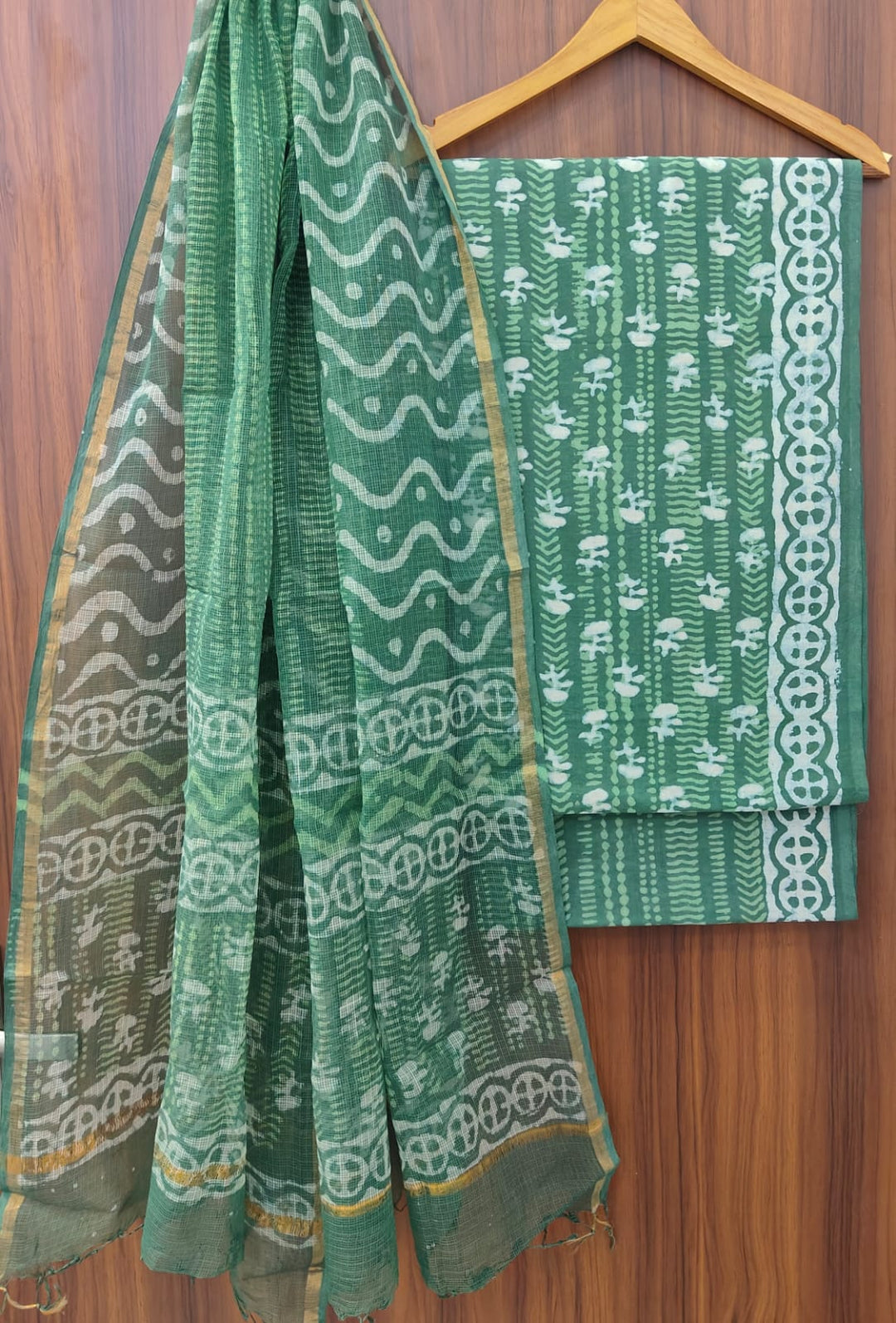 Pure Cotton Hand block print Unstitched Suit with Kota Dupatta