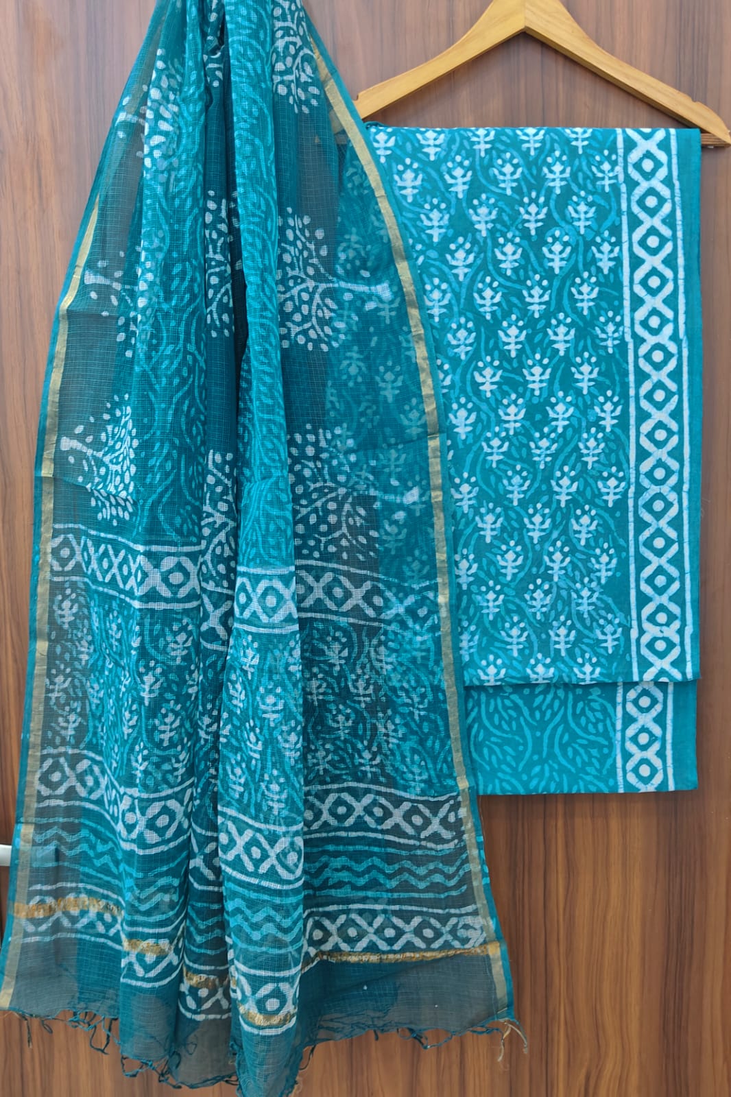 Pure Cotton Hand block print Unstitched Suit with Kota Dupatta