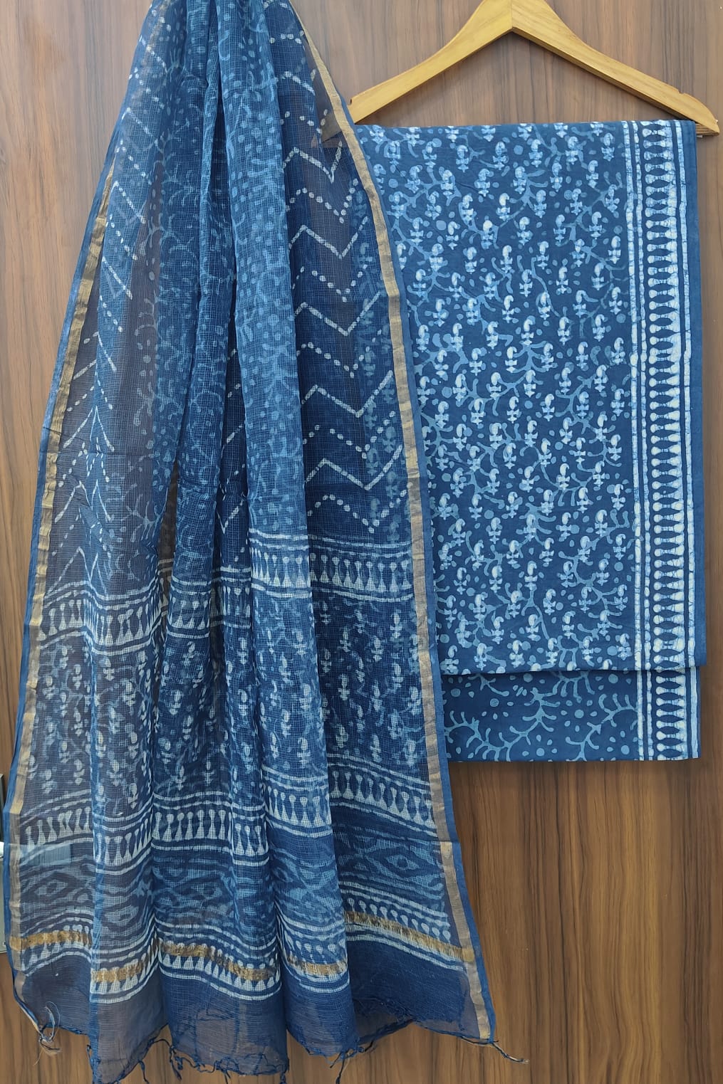Pure Cotton Hand block print Unstitched Suit with Kota Dupatta