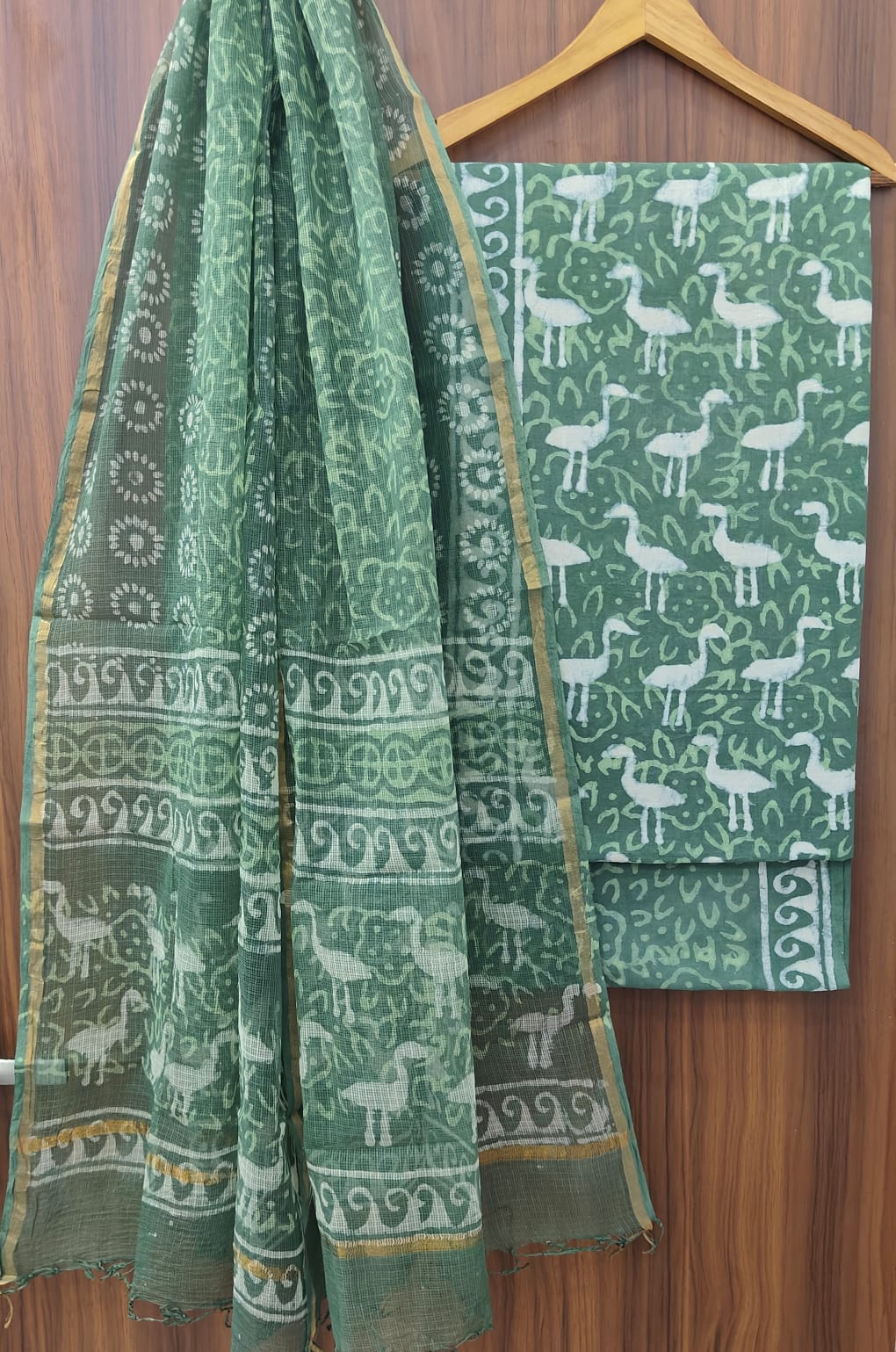 Pure Cotton Hand block print Unstitched Suit with Kota Dupatta