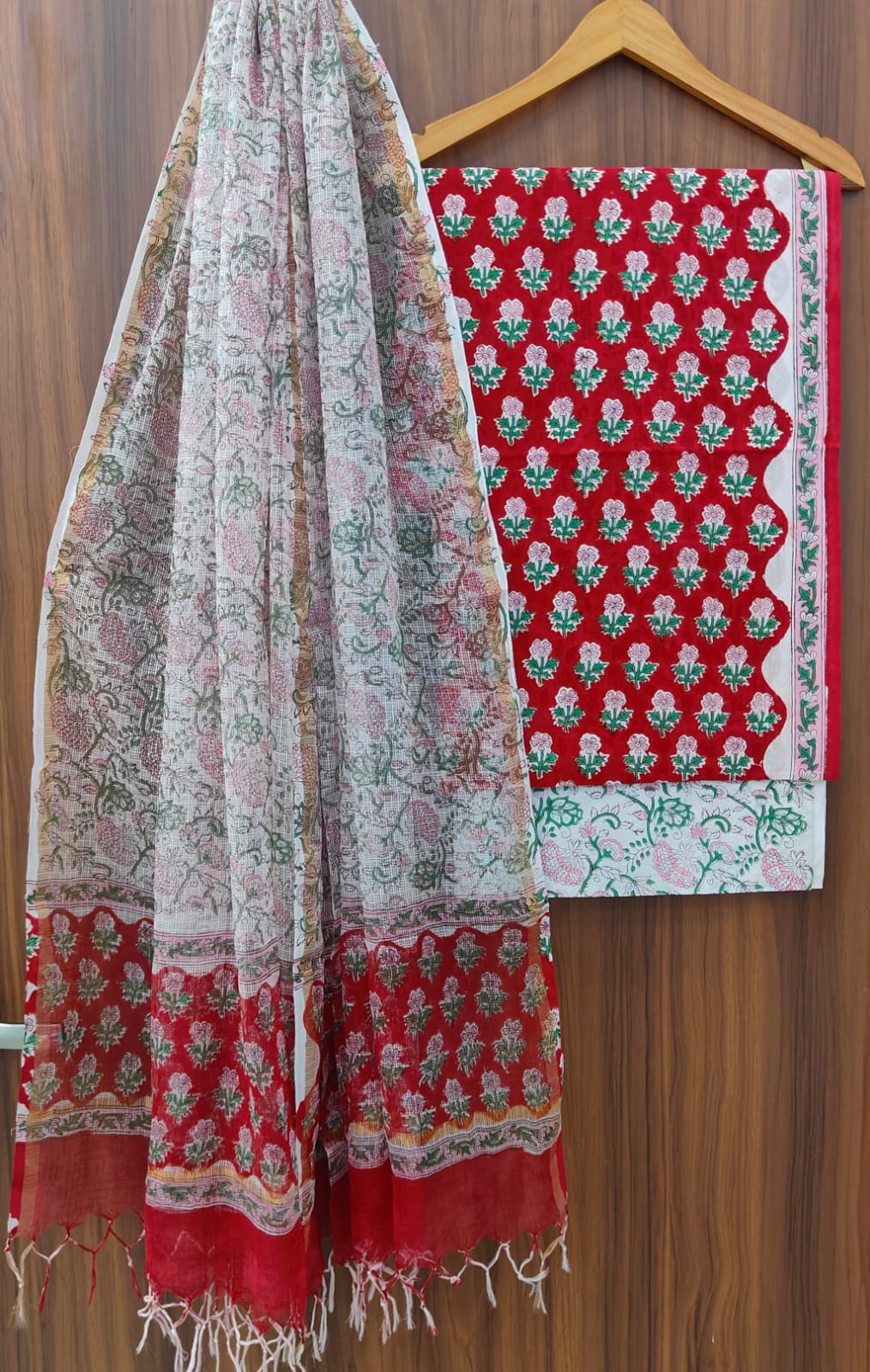 Pure Cotton Hand block print Unstitched Suit with Kota Dupatta