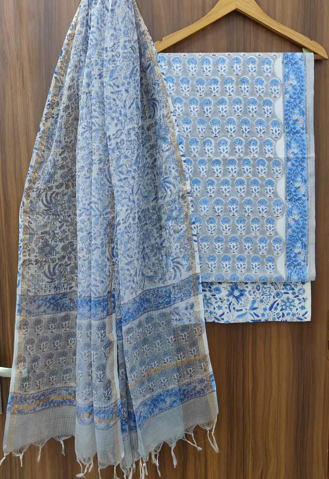 Pure Cotton Hand block print Unstitched Suit with Kota Dupatta