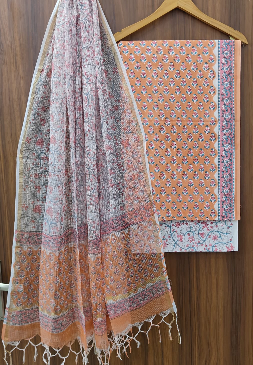 Pure Cotton Hand block print Unstitched Suit with Kota Dupatta
