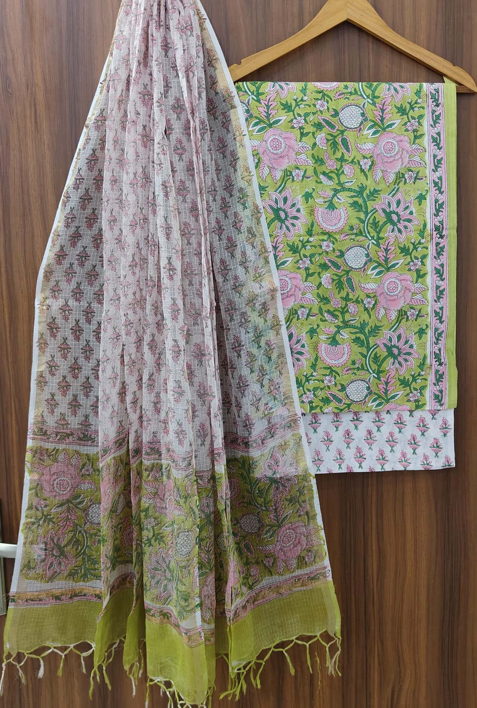 Pure Cotton Hand block print Unstitched Suit with Kota Dupatta