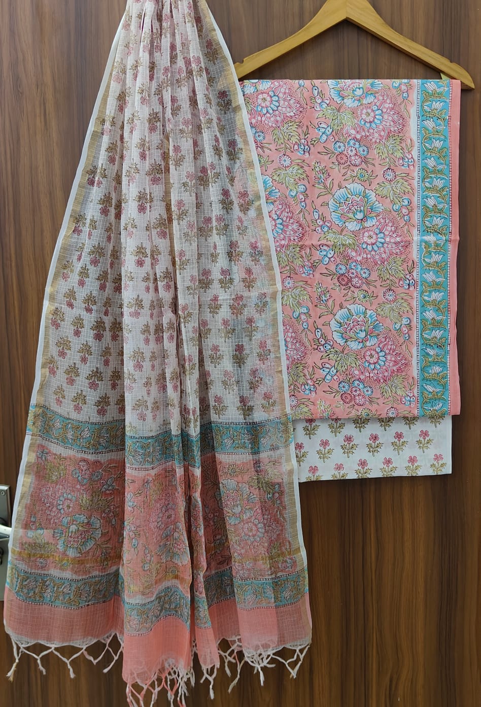 Pure Cotton Hand block print Unstitched Suit with Kota Dupatta
