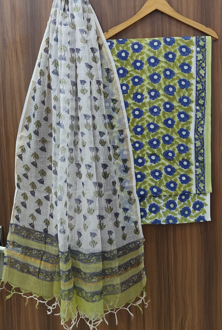Pure Cotton Hand block print Unstitched Suit with Kota Dupatta