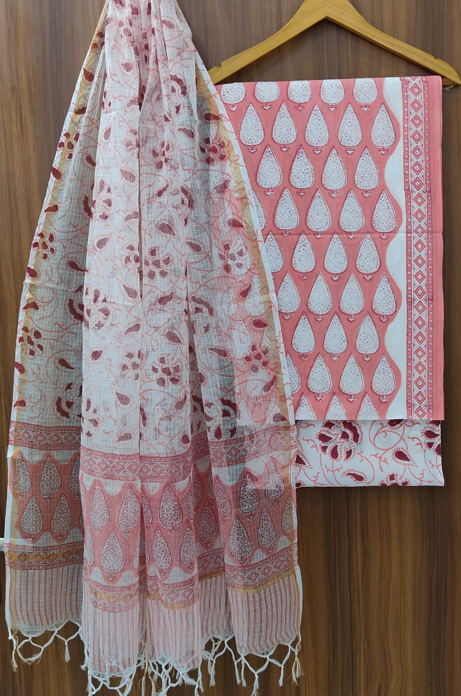Pure Cotton Hand block print Unstitched Suit with Kota Dupatta