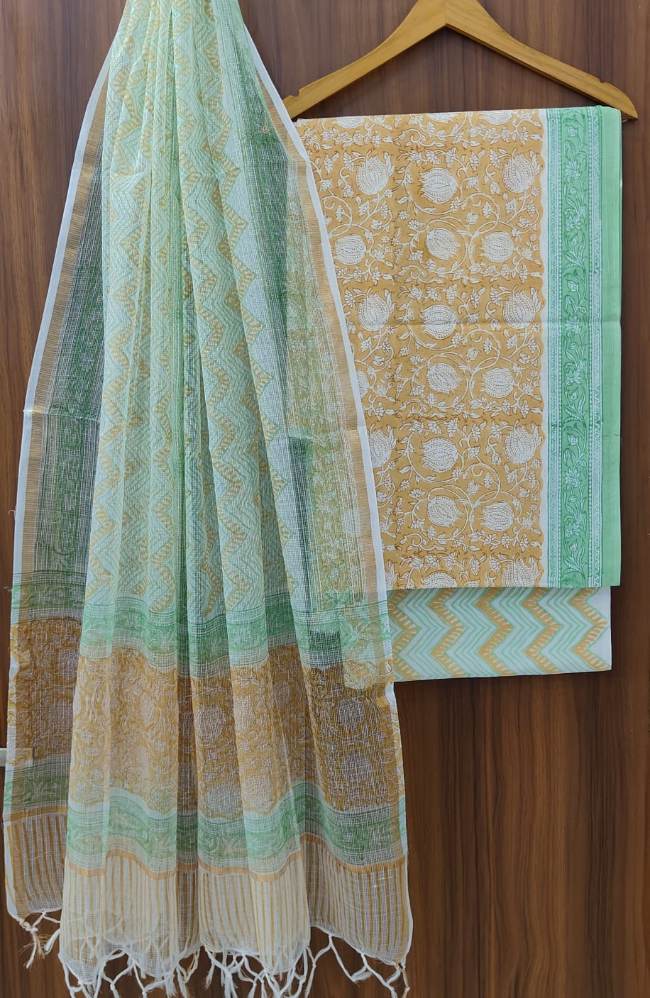 Pure Cotton Hand block print Unstitched Suit with Kota Dupatta