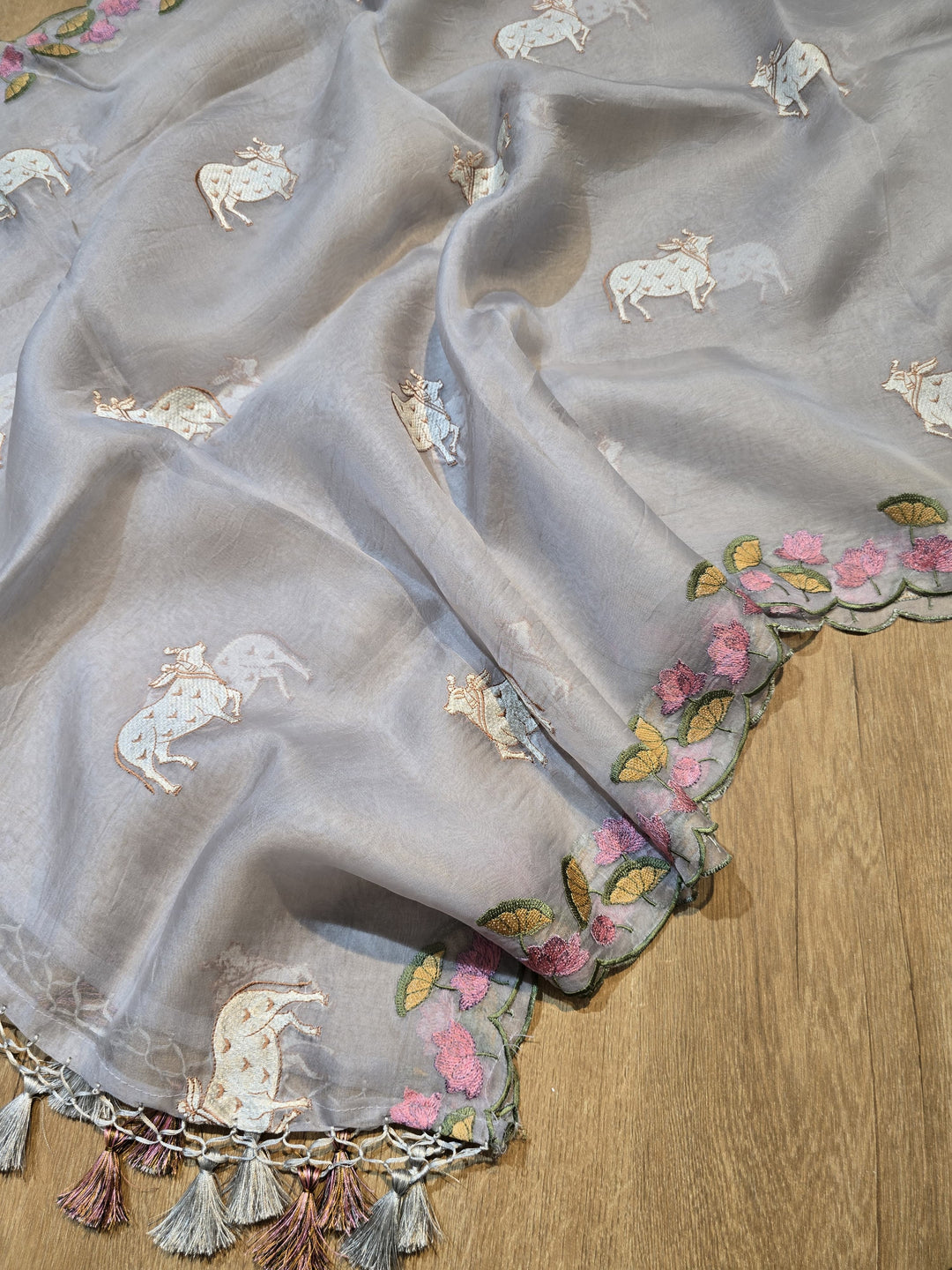 Pure Organza Silk Pichwai Work Unstitched Suit