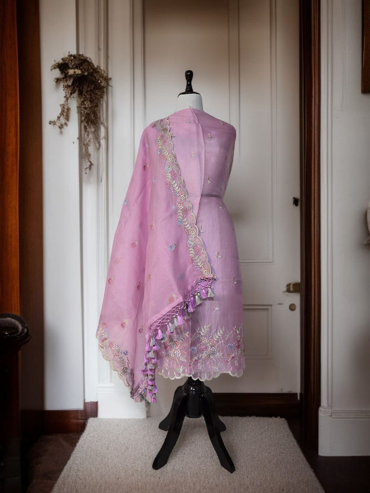 Pure Organza Silk Chikankari Work Unstitched Suit