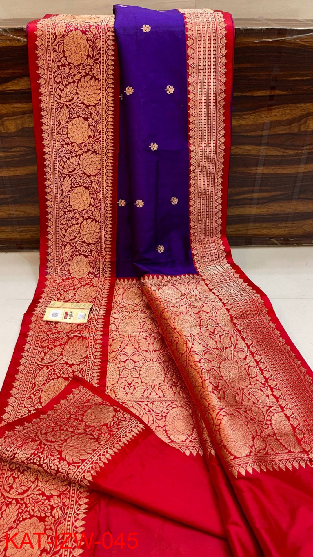 Pure Banarasi Katan Silk Saree With Antique Zari Work.