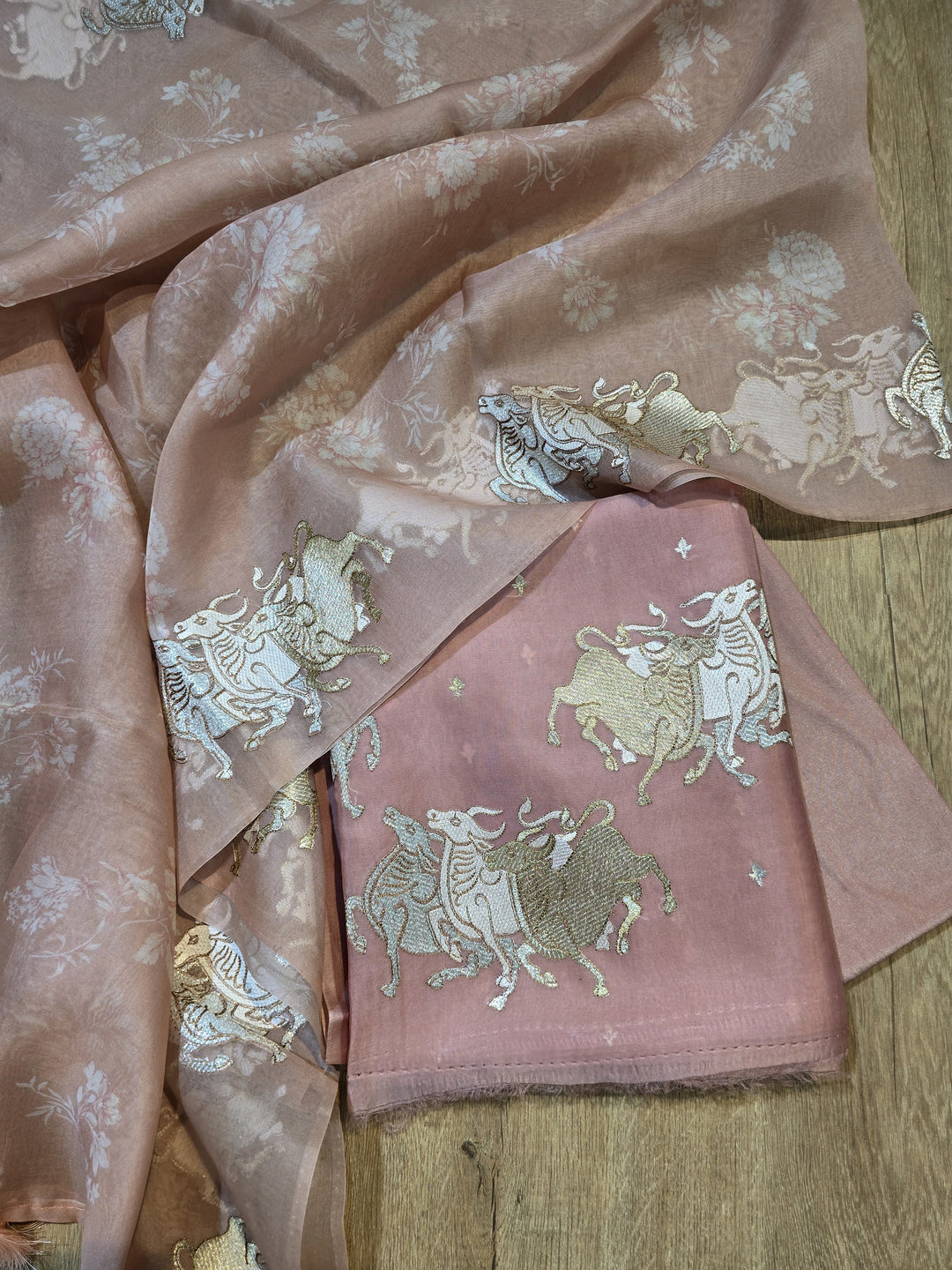 Pure Organza Silk Unstitched Suit With Embroidered Daman