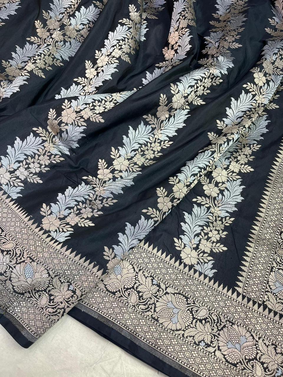 Pure Banarasi Handloom Katan Silk Saree With Beautiful  Zari Work .