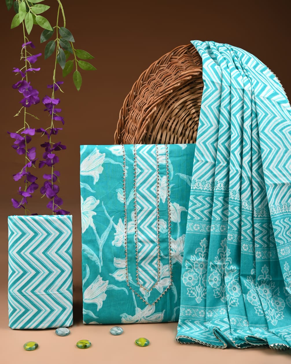 Pure Cotton Gotta patti Work unstitched Suit With Cotton Dupatta.
