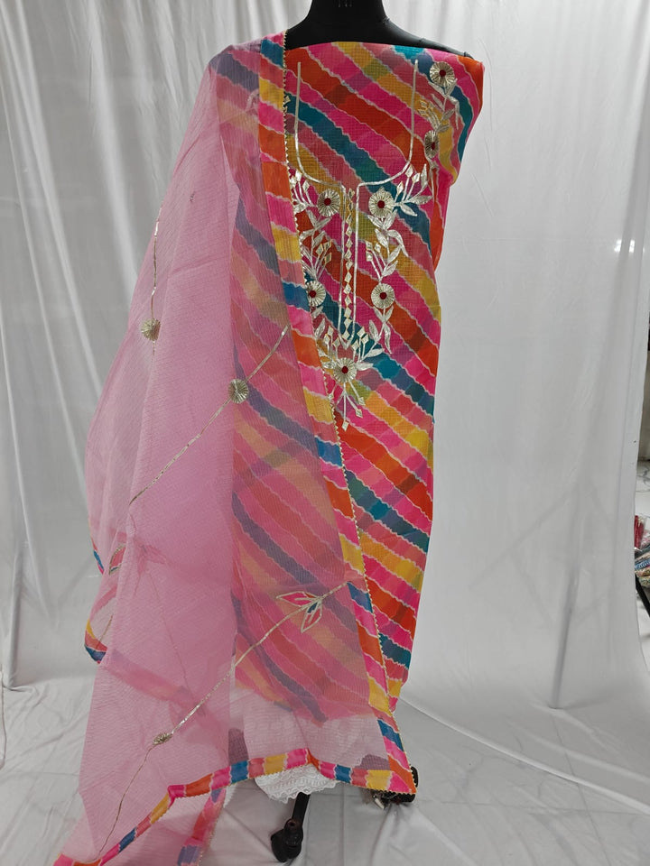 Pure Cotton Kota Doriya Embroidery Unstitched Suit With Dupatta