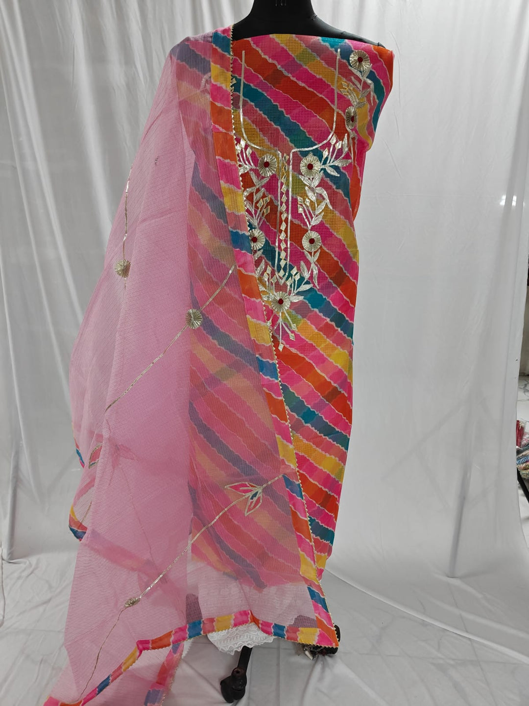 Pure Cotton Kota Doriya Embroidery Unstitched Suit With Dupatta