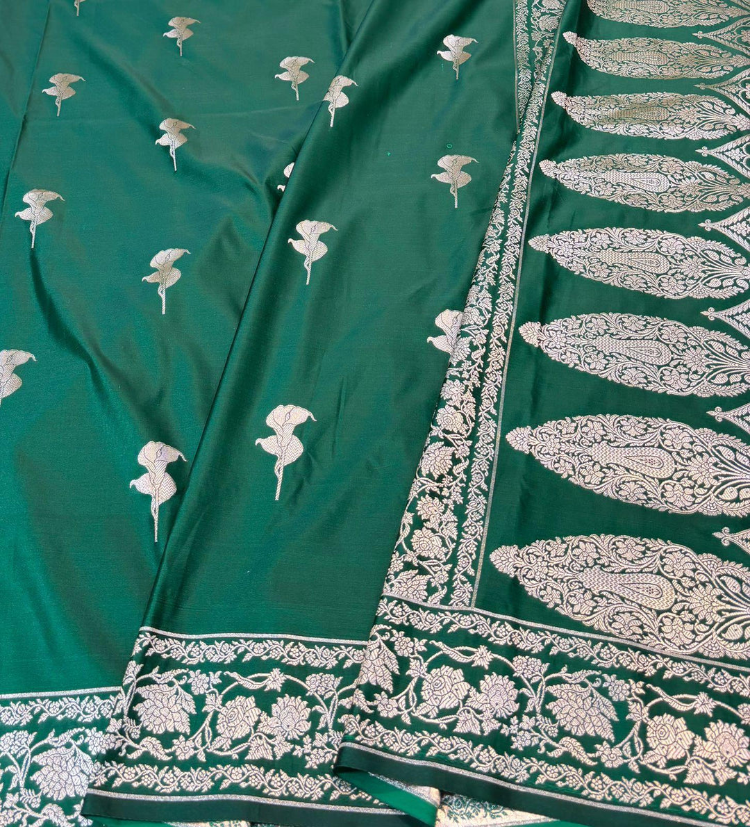 Pure Banarasi Mashru Silk Saree With Zari Work.