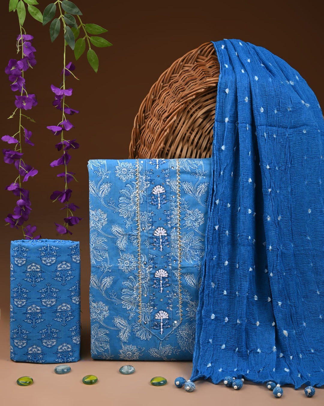 Pure Cotton Gotta patti Work unstitched Suit With Chiffon Dupatta.