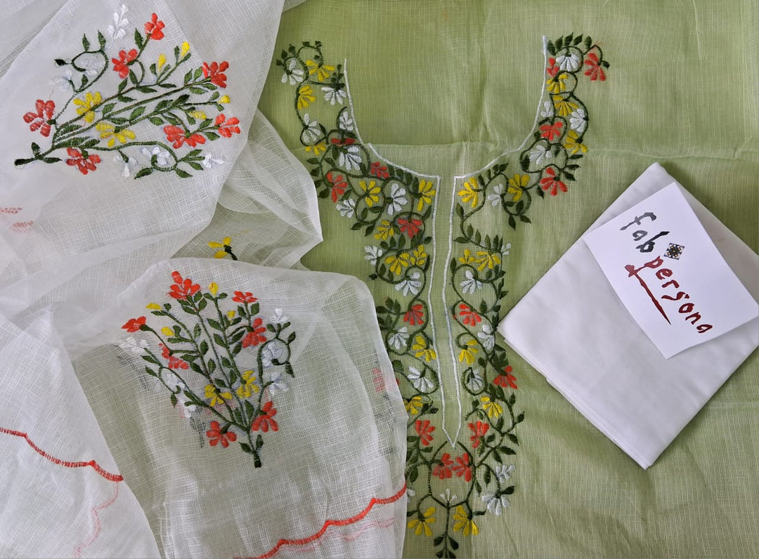 Kota Doriya Embroidery Unstitched Suit With Cut Work Dupatta