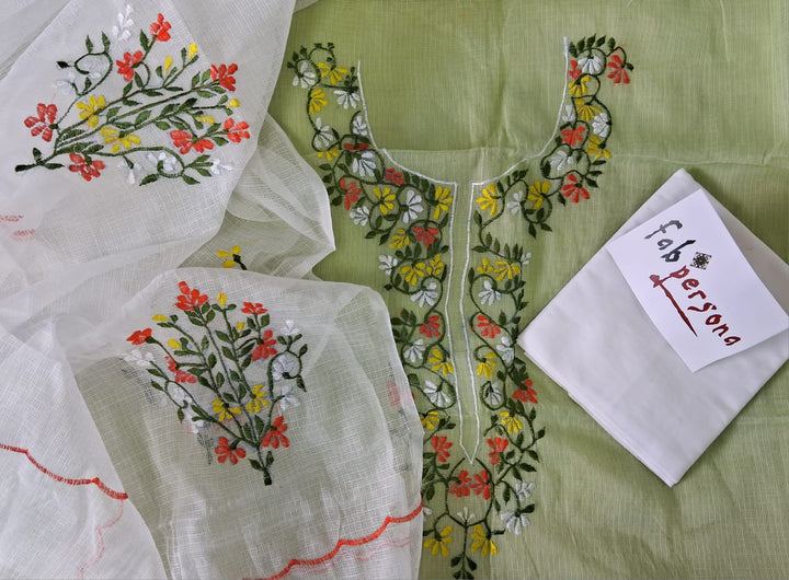 Kota Doriya Embroidery Unstitched Suit With Cut Work Dupatta